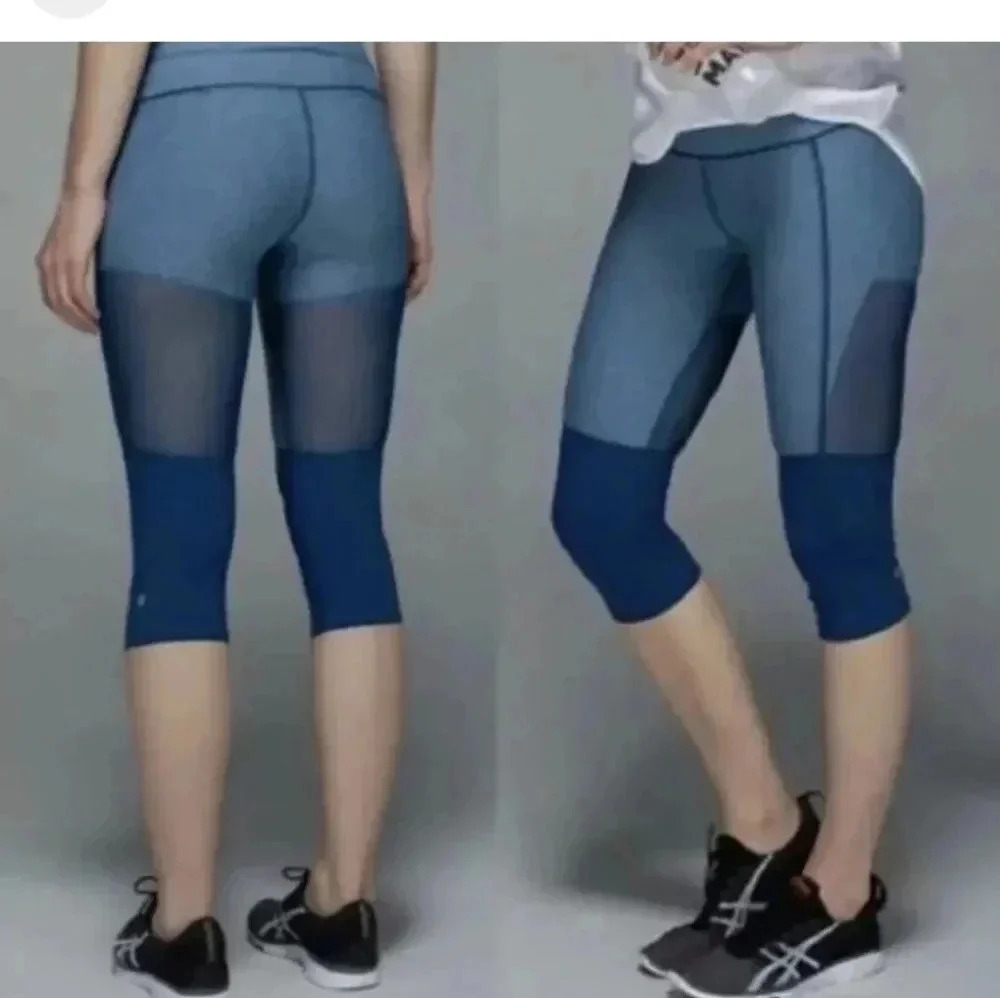 Lululemon Training Tough Crop Poseidon Blue Luxtreme Mesh Details Tights(6)